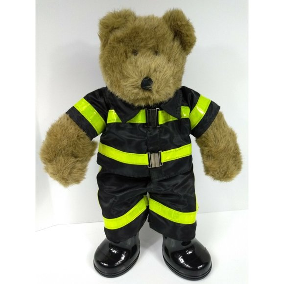 Build-A-Bear Light Brown Furry Shaggy Teddy Bear Plush 17" + FIREMAN 🔥 OUTFIT - Picture 1 of 12